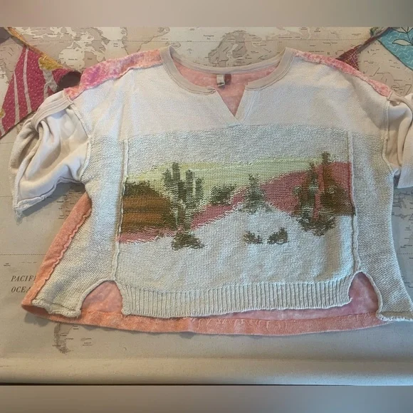 Anthropologie Pilcro Desert Intarsia Sweater Tee Size Medium - Picture 2 of 11